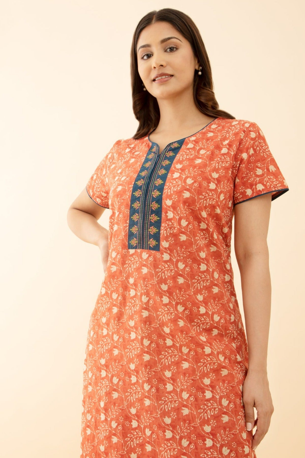 Floral Printed Style Peach Color Nighty