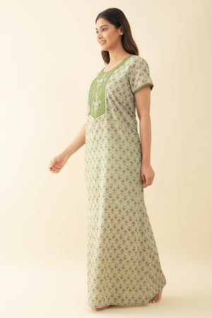 Floral Printed Nighty - Green
