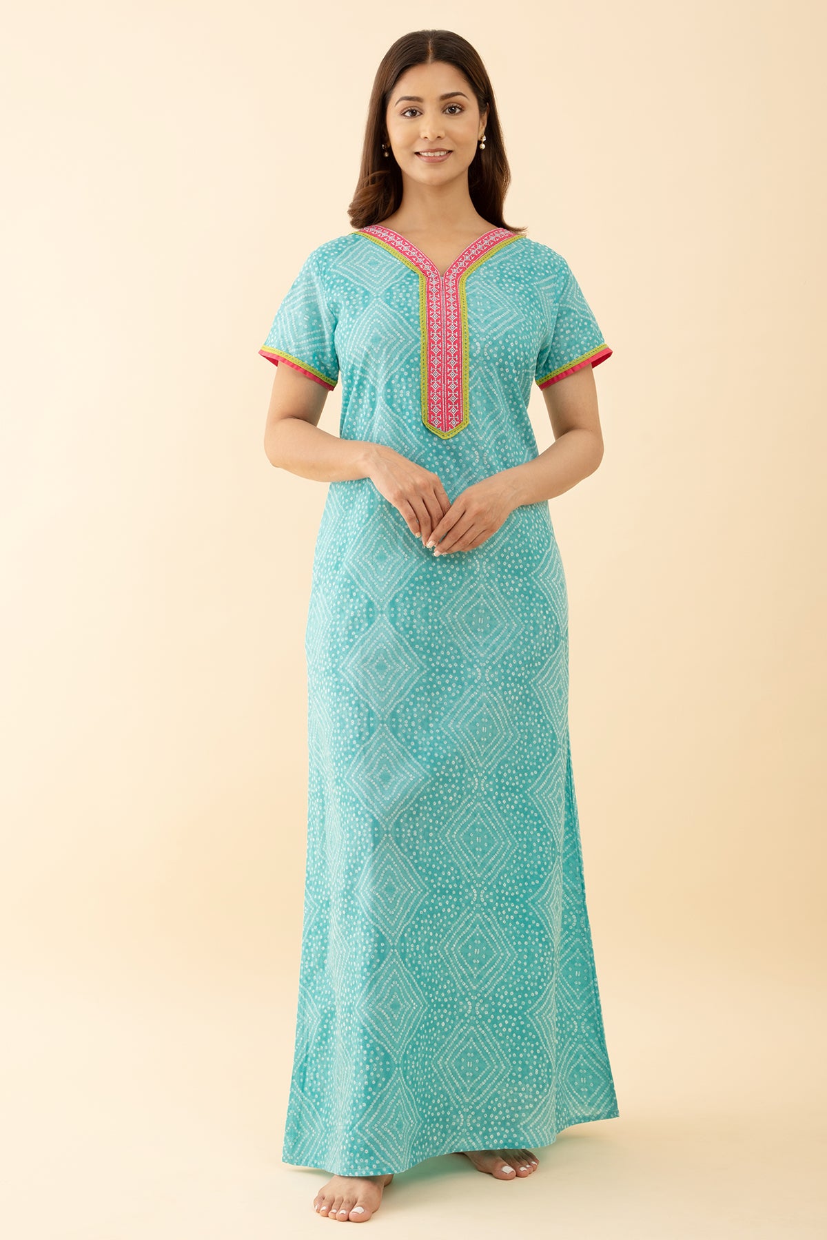 Blue Color Cotton Nighty with Stylish Embroidery