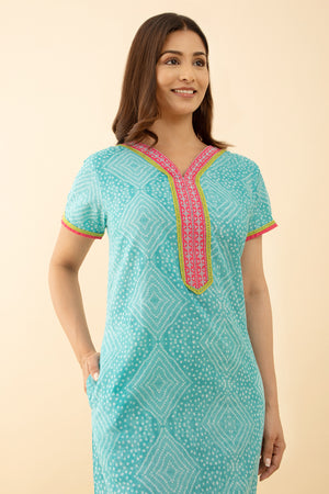 Blue Color Cotton Nighty with Stylish Embroidery