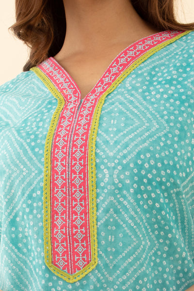 Blue Color Cotton Nighty with Stylish Embroidery