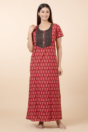 Paisley Printed Cotton Nighty - Maroon