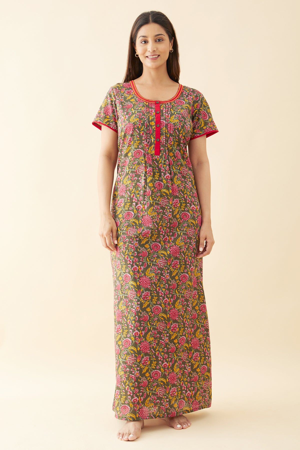 Jaipuri Floral Printed Nighty Green