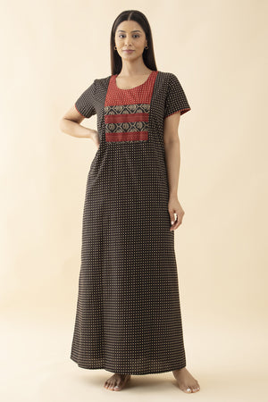 Polka Dots Printed Nighty - Black