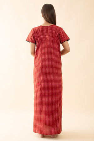 Polka Dots Printed Nighty - Rust