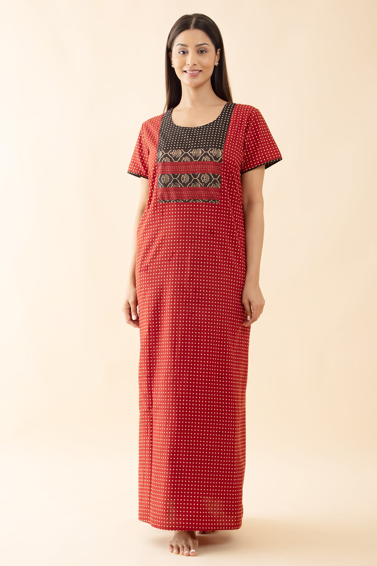 Polka Dots Printed Nighty - Rust