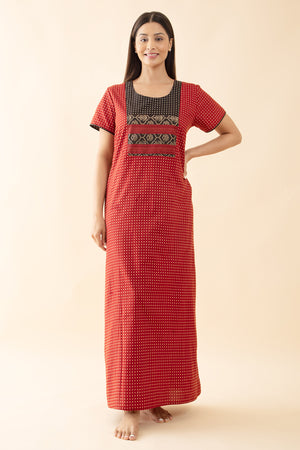 Polka Dots Printed Nighty - Rust