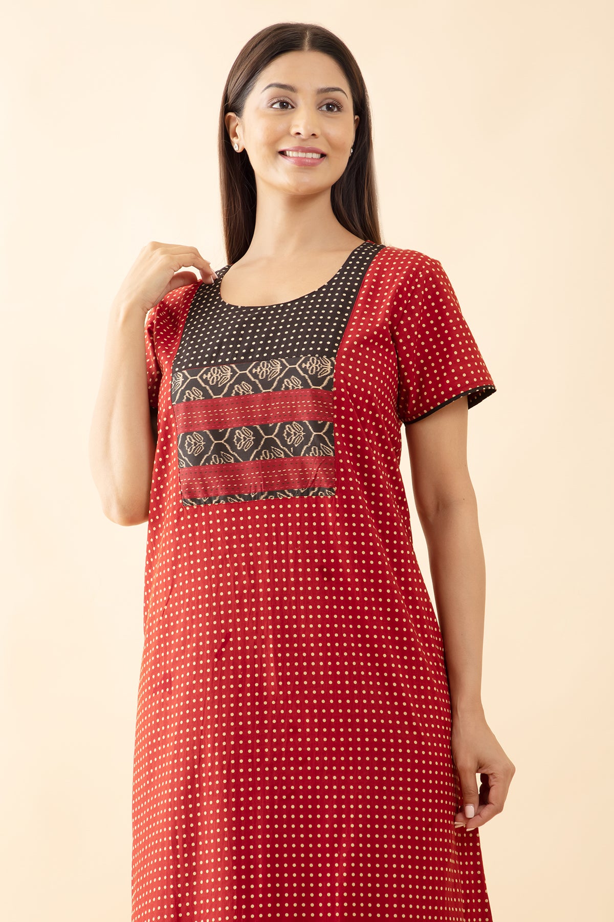 Polka Dots Printed Nighty - Rust