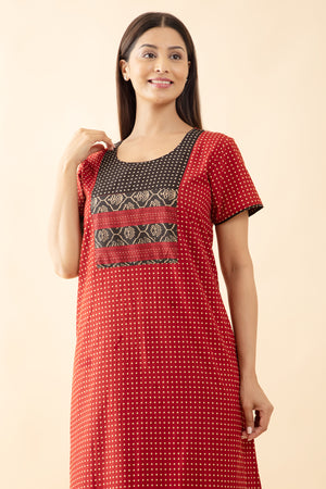 Polka Dots Printed Nighty - Rust