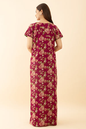 Maroon Nighty with Zip Vibrant Buttercup Pattern
