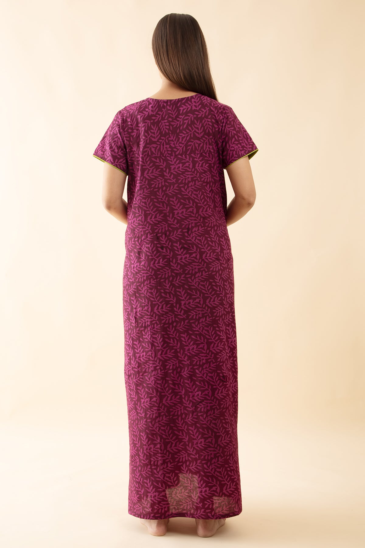 Jaipur Cotton Printed Nighty - Burgundy