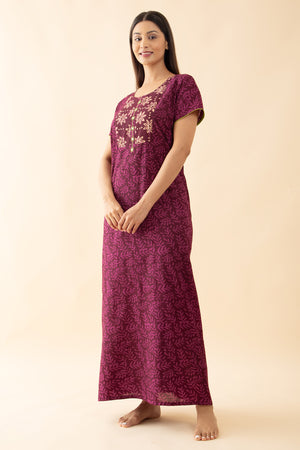 Jaipur Cotton Printed Nighty - Burgundy