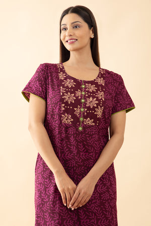 Jaipur Cotton Printed Nighty - Burgundy