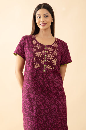 Jaipur Cotton Printed Nighty - Burgundy