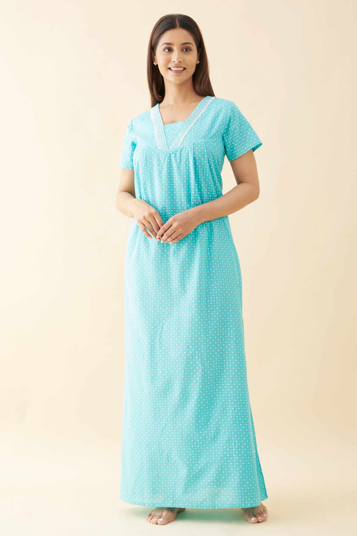 Polka Dots Printed Nighty Blue