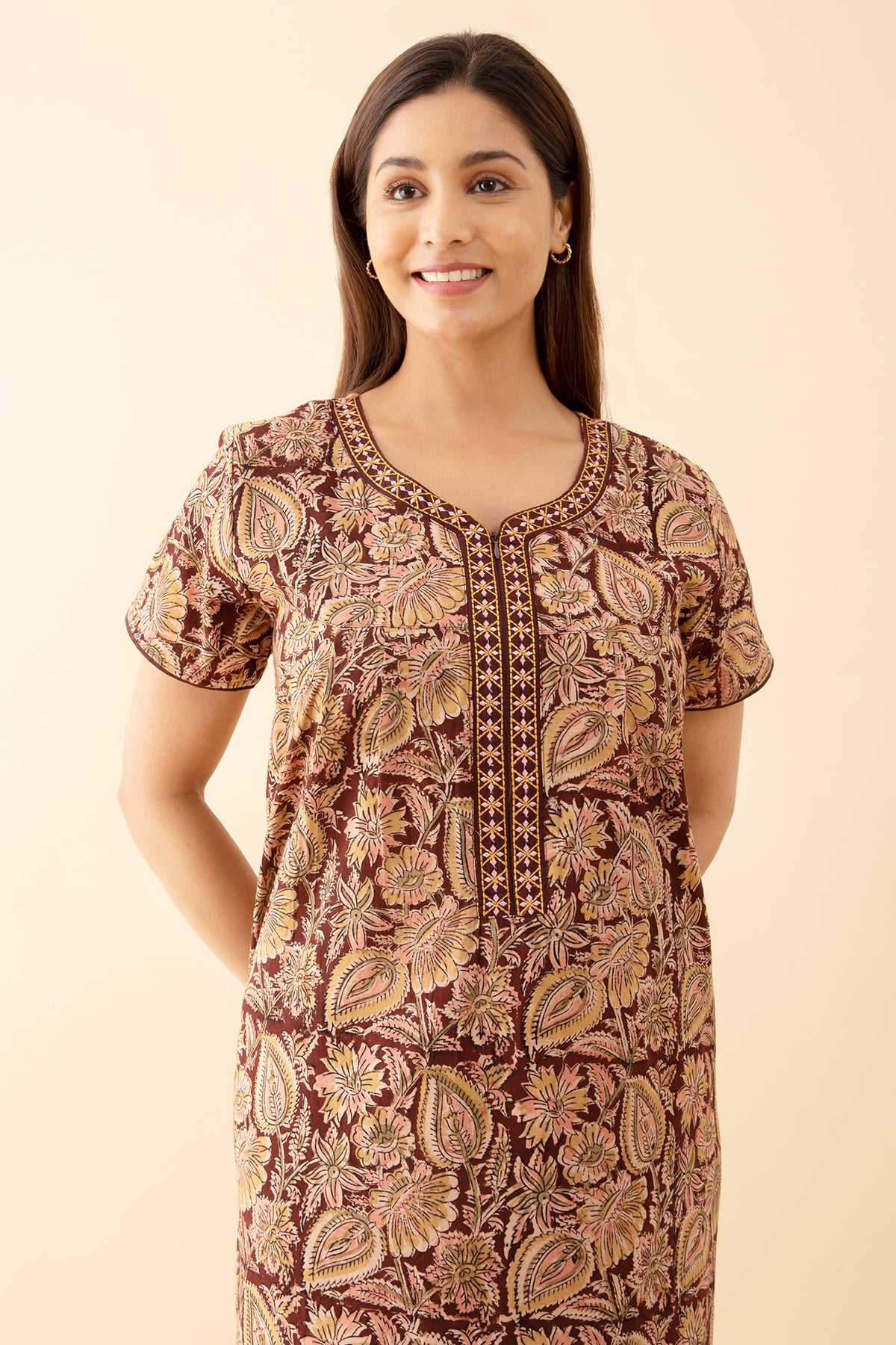 Buy Kalamkari Printed Brown Nighty for Women Maybell Maybell Womens Fashion