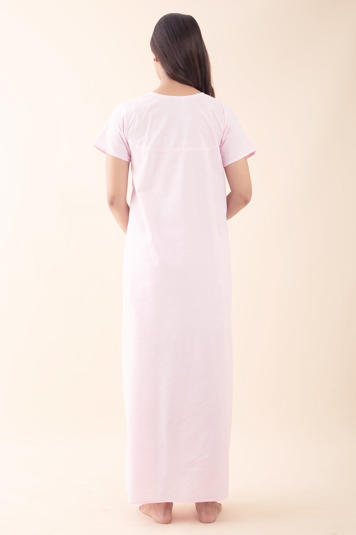 Striped Nighty wtih Embroidered Nighty - Pink