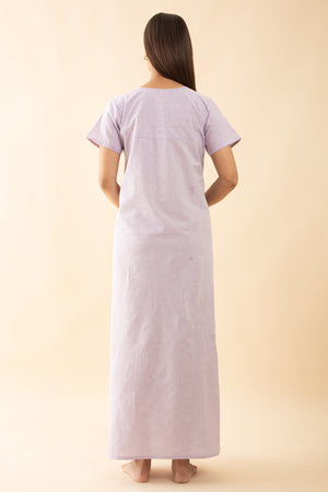 Striped Nighty wtih Embroidered Nighty - Lavendar