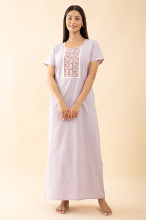 Striped Nighty wtih Embroidered Nighty - Lavendar