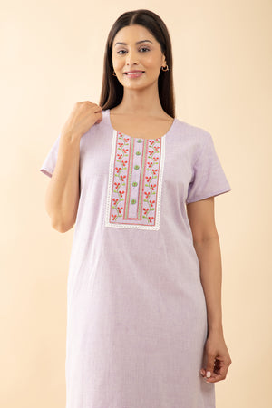 Striped Nighty wtih Embroidered Nighty - Lavendar