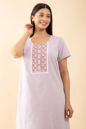 Striped Nighty wtih Embroidered Nighty - Lavendar