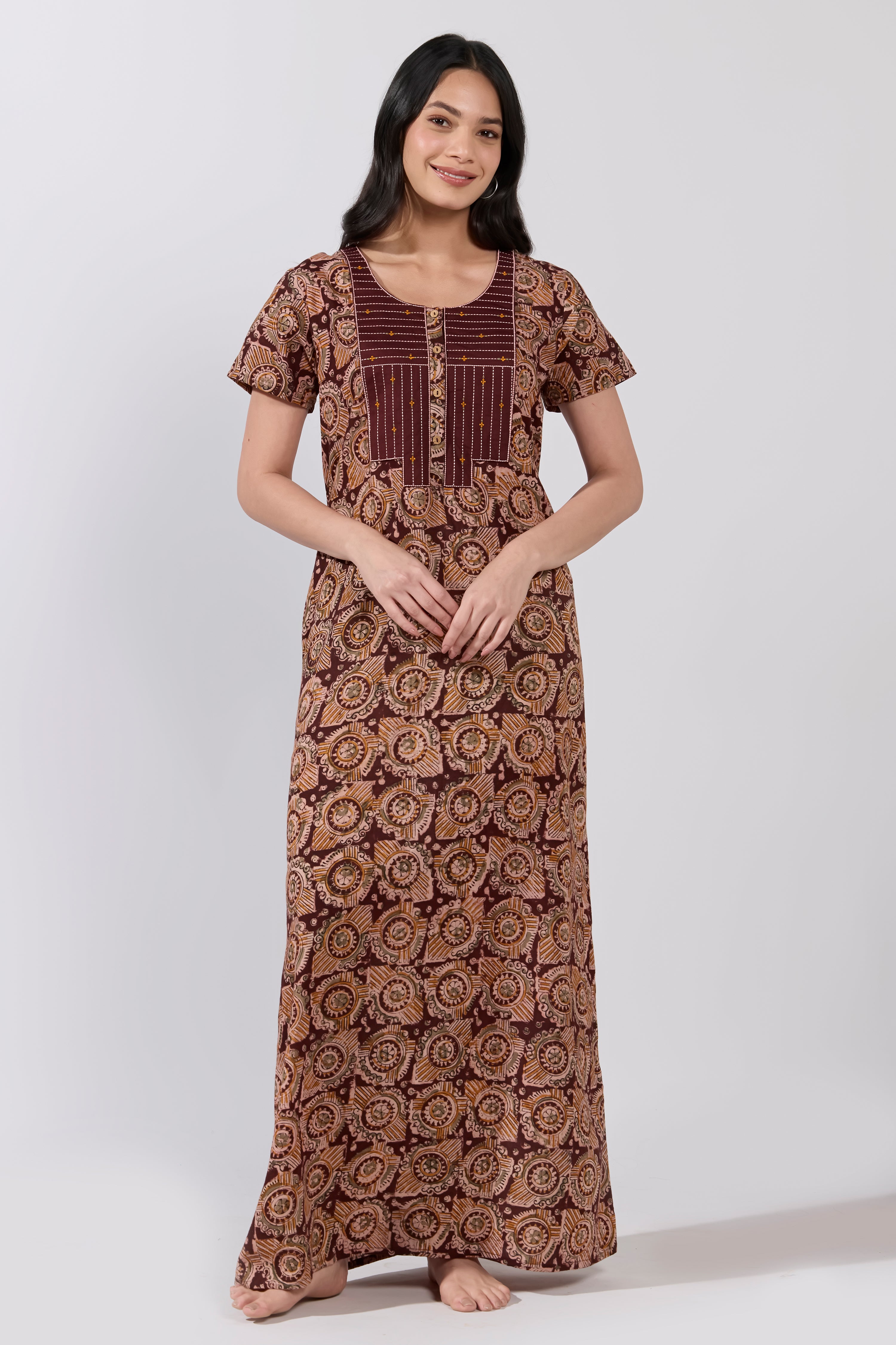 BROWN COTTON KALAMKARI NIGHTWEAR