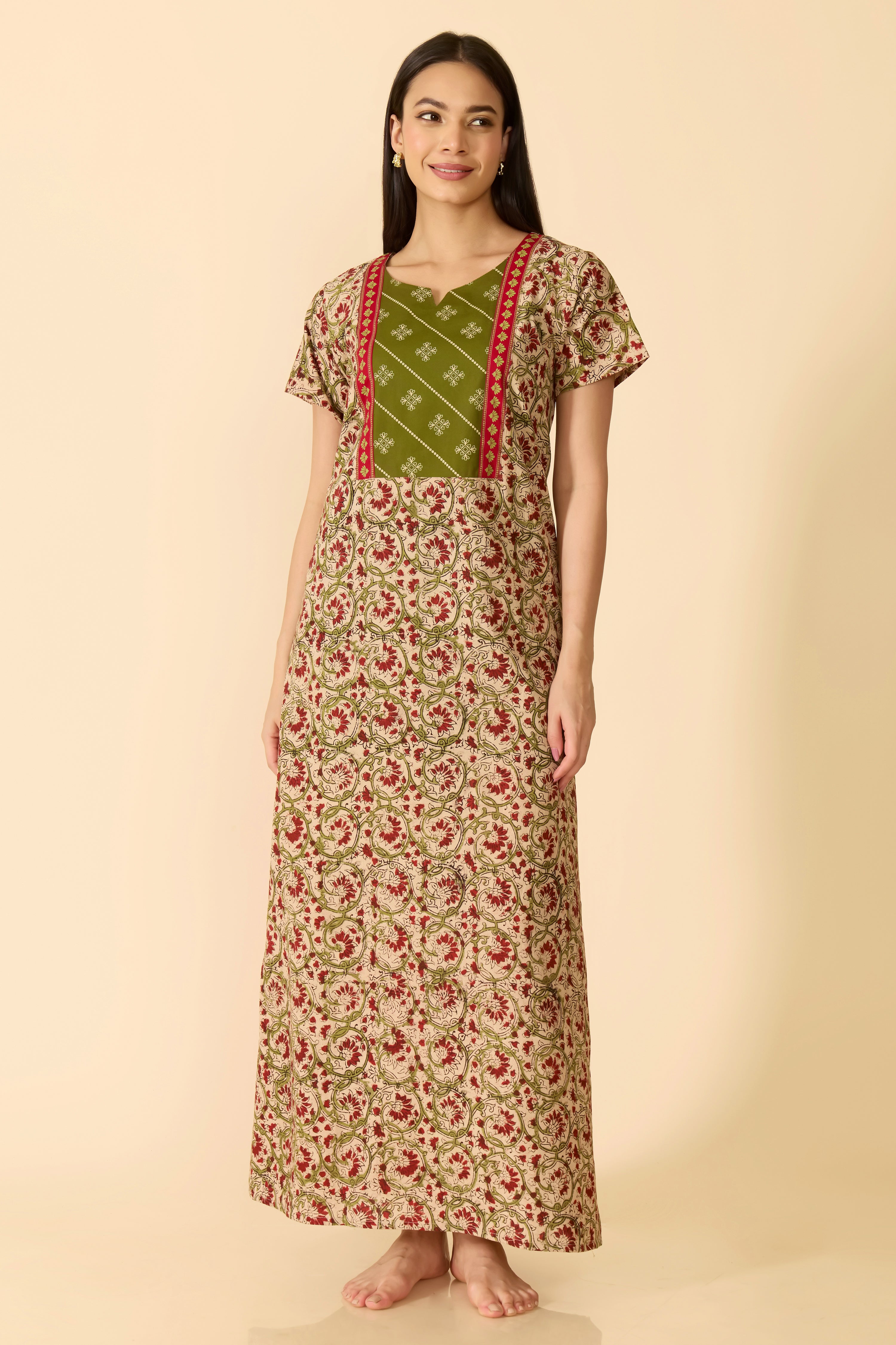 Red Kalamkari Cotton Nightwear