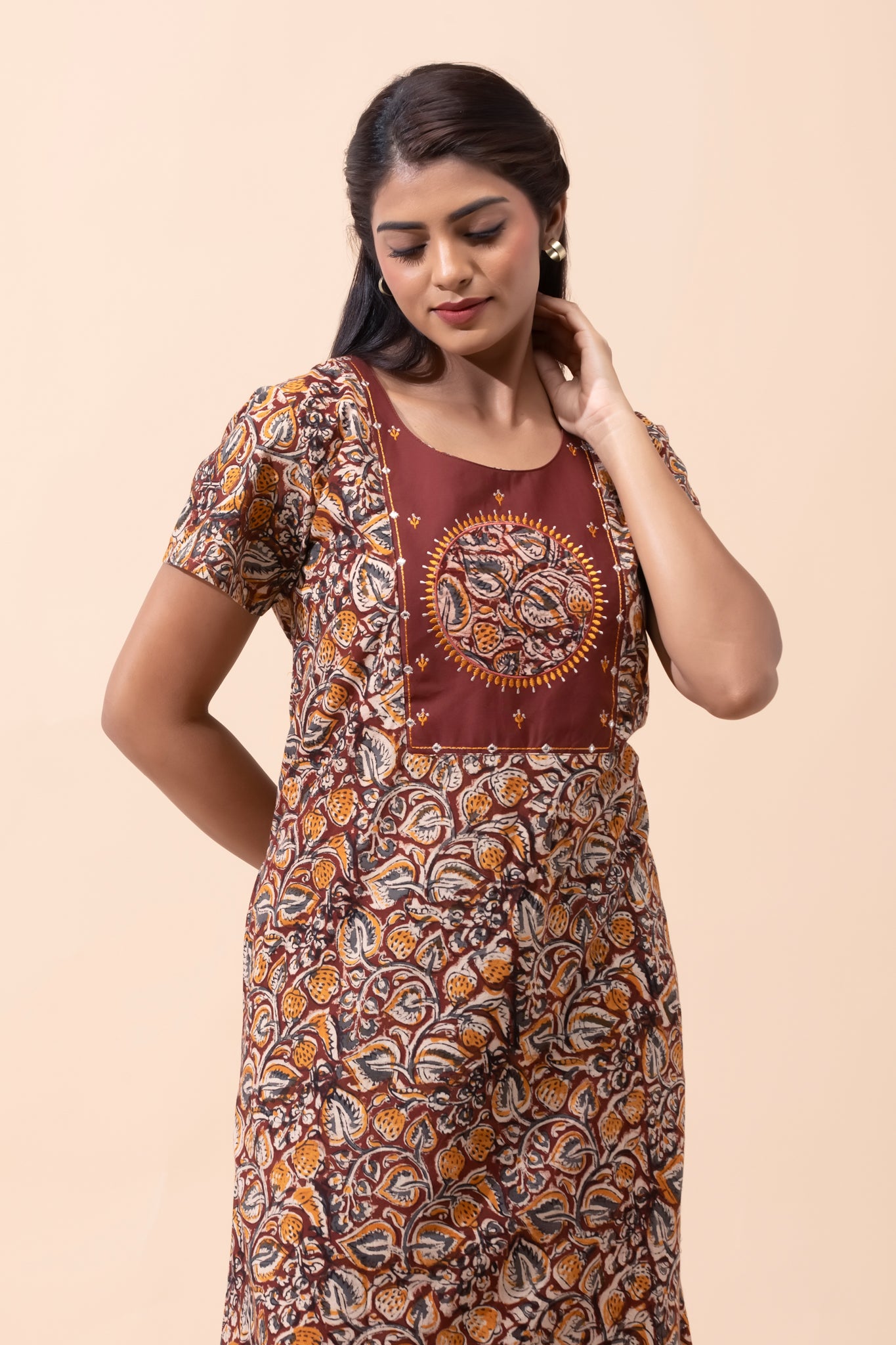 Maroon Kalamkari Cotton Nightwear