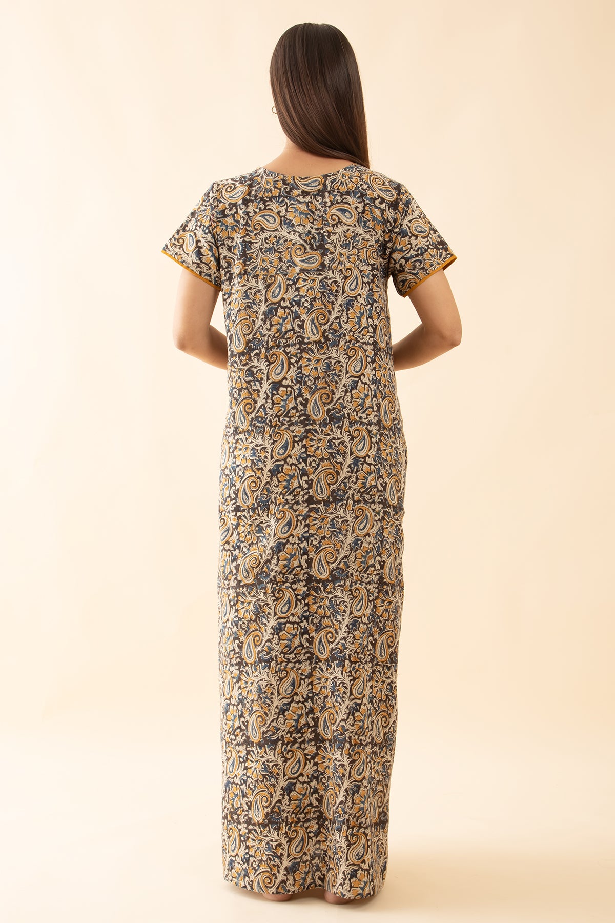 Paisley Kalmakri Printed Nighty - Blue & Mustard