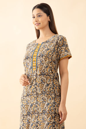 Paisley Kalmakri Printed Nighty - Blue & Mustard