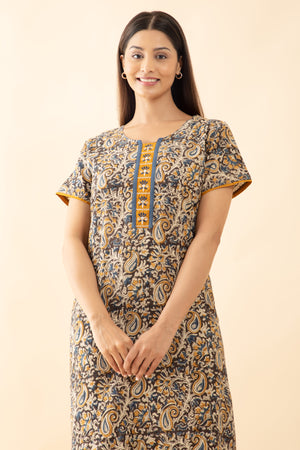 Paisley Kalmakri Printed Nighty - Blue & Mustard