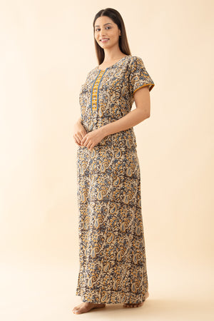 Paisley Kalmakri Printed Nighty - Blue & Mustard