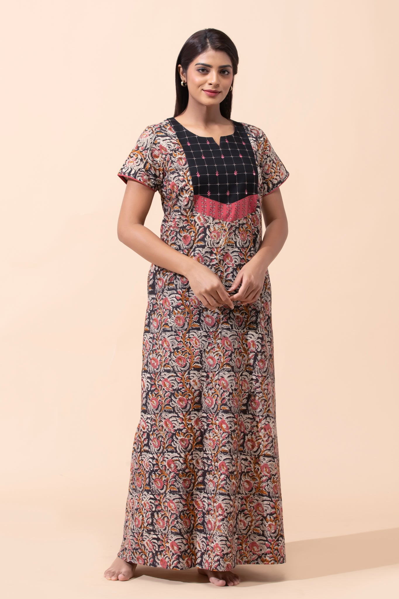 Black Kalamkari Cotton Nightwear