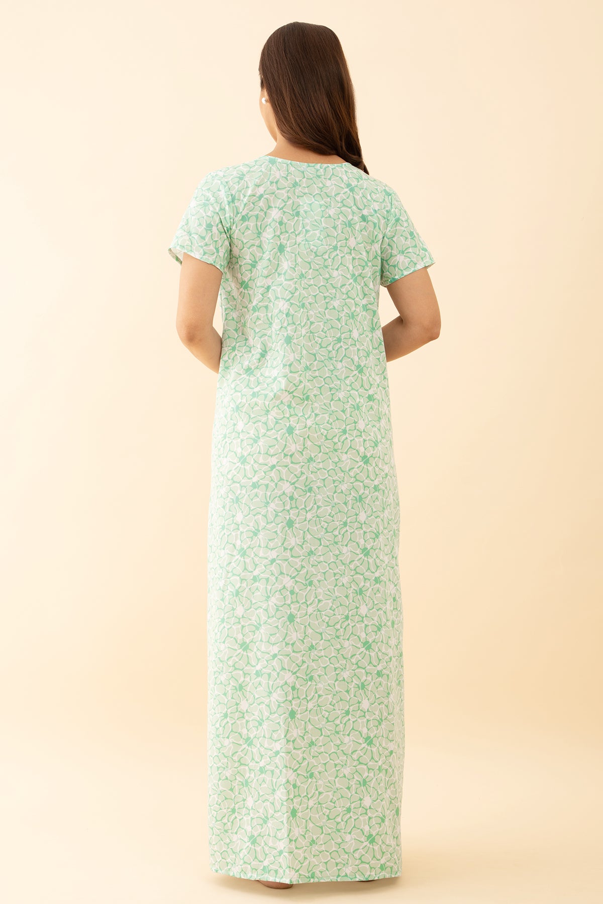Green color Floral Embroidered Nighty with Square Neck