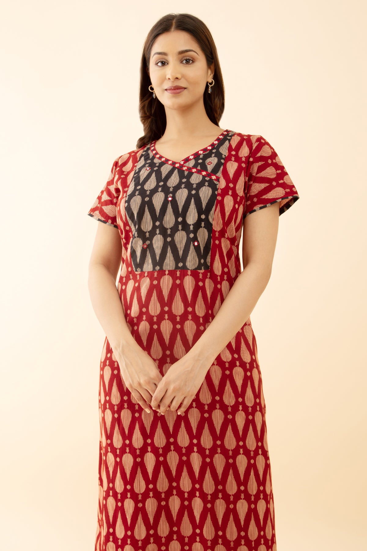 Rust Color Ajrakh Contrast Printed Nighty