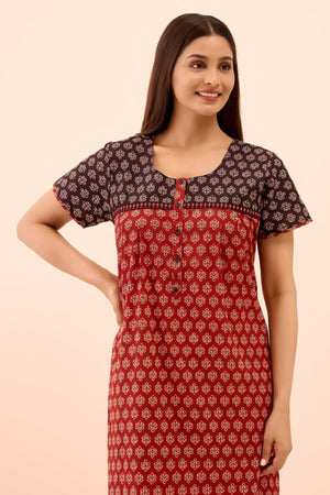 Ajrakh Printed Nighty - Maroon