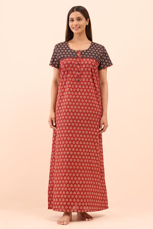 Ajrakh Printed Nighty - Maroon