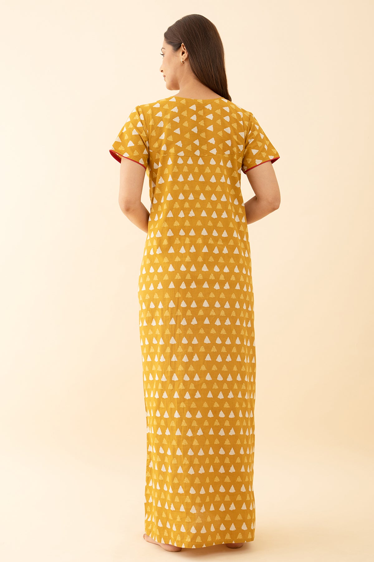 Mustard Embroidered Nighty Geometric Floral Printed
