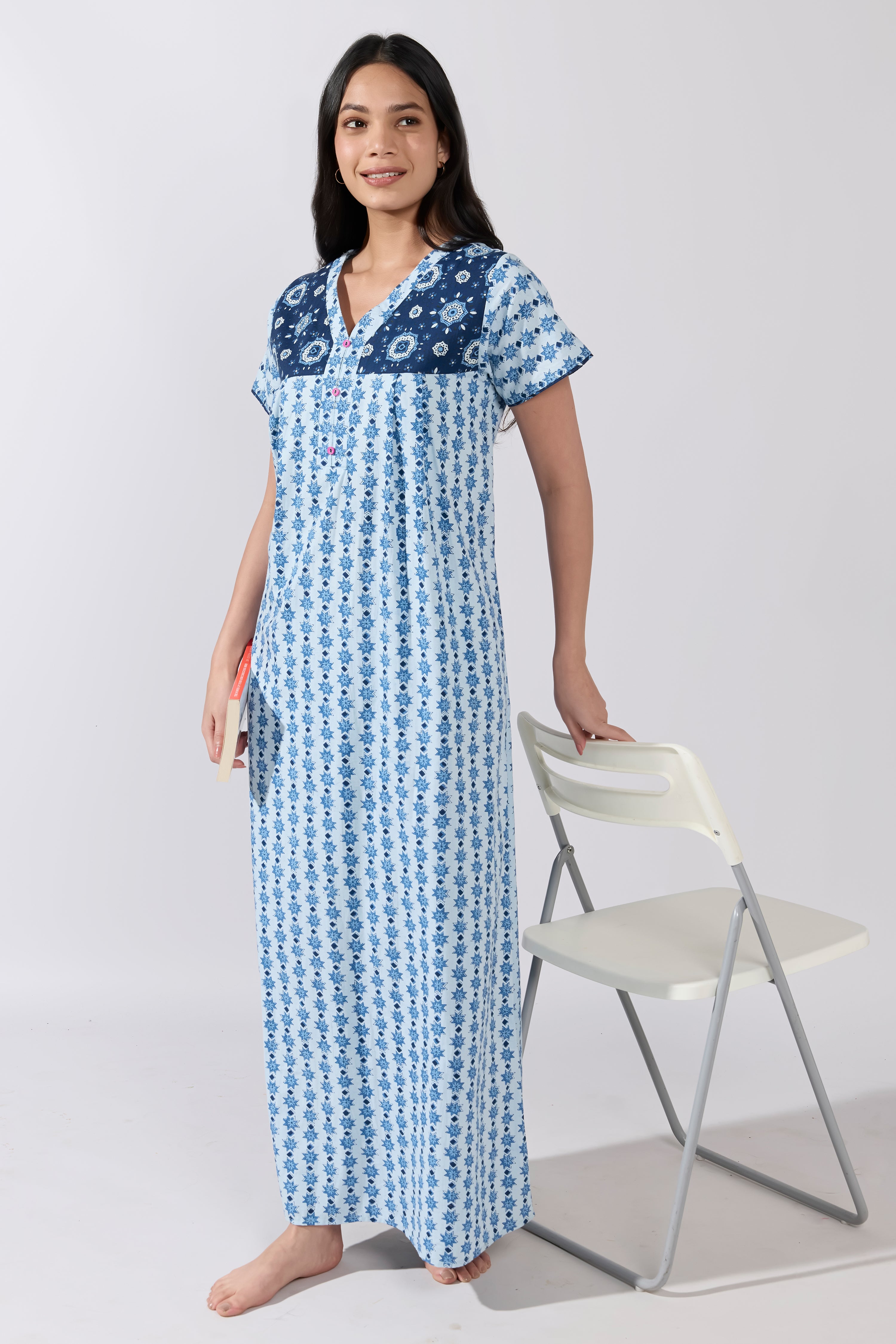 Blue Indigo Cotton Nightwear
