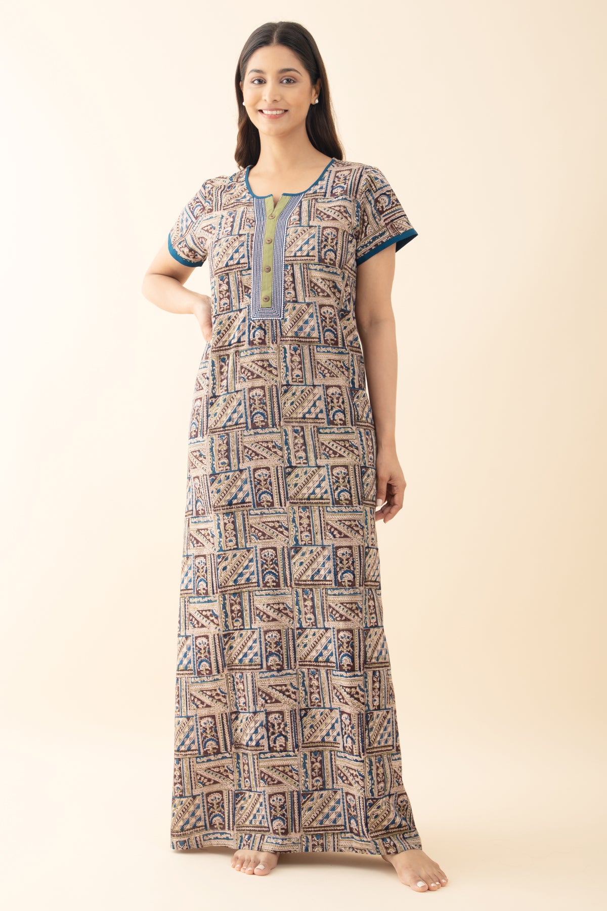 Kalamkari Printed Nighty - Blue