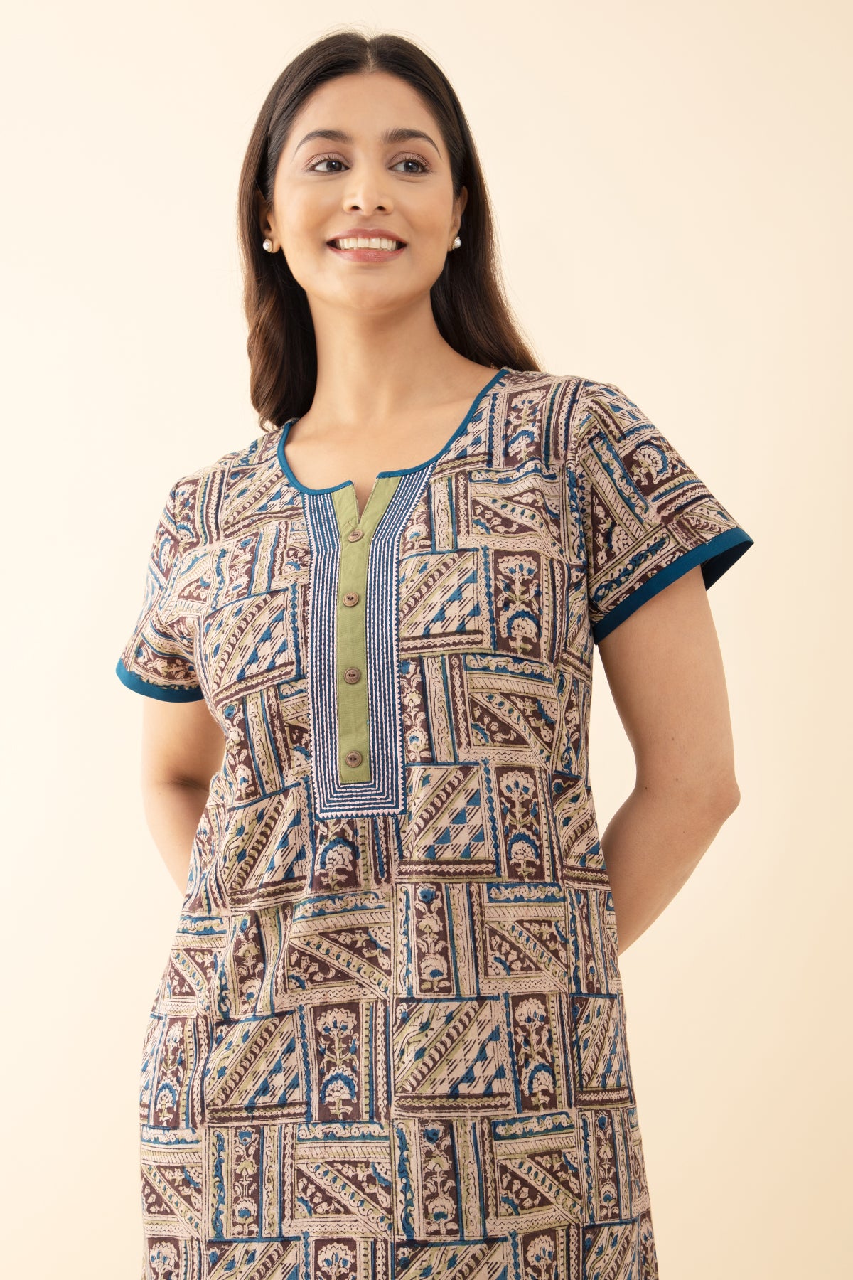 Kalamkari Printed Nighty - Blue