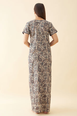 Kalamkari Nighty with Printed Yoke - Blue
