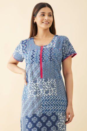 Ethnic Scarlet Tile Printed Nighty - Blue
