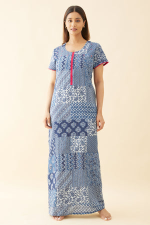 Ethnic Scarlet Tile Printed Nighty - Blue
