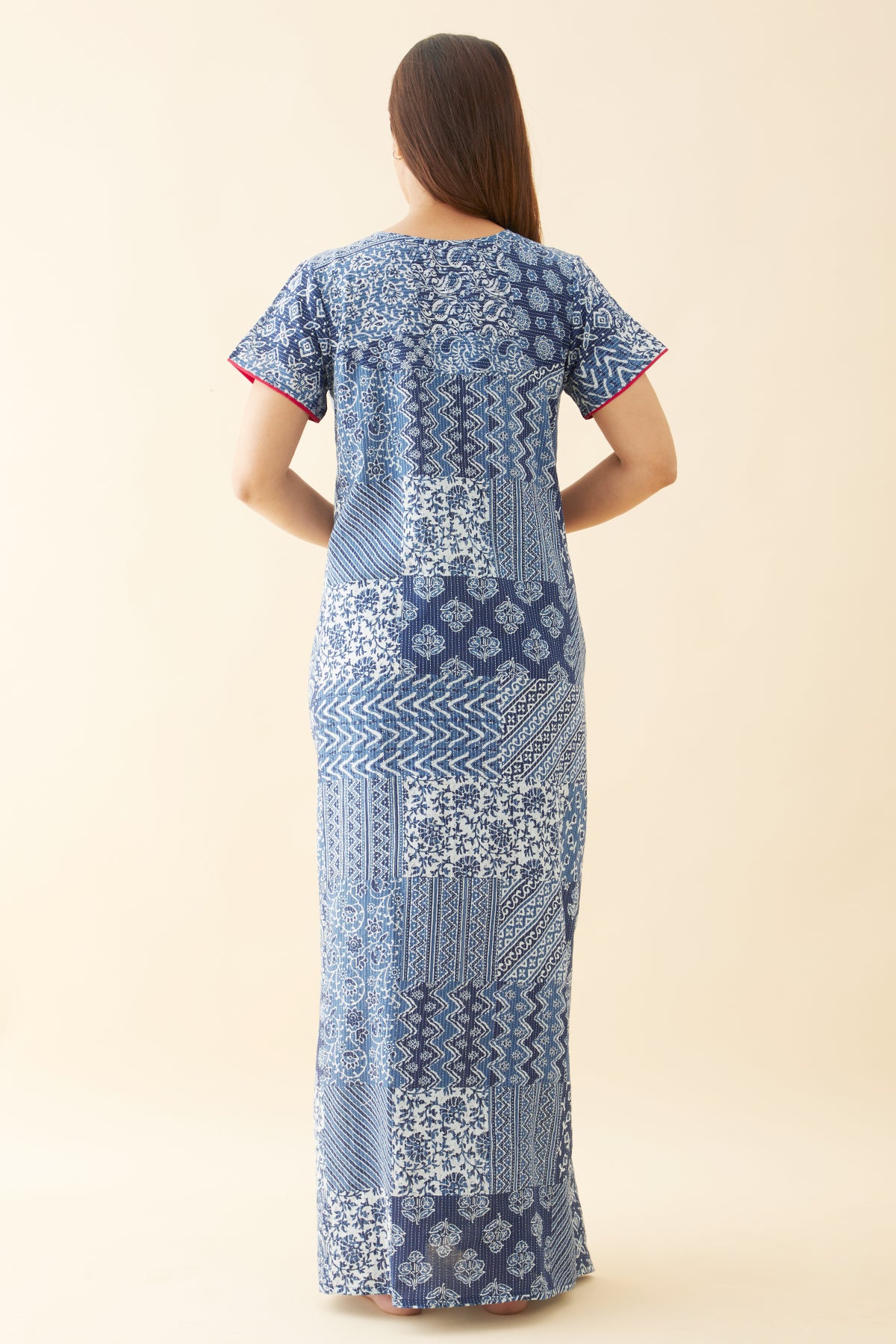 Ethnic Scarlet Tile Printed Nighty - Blue
