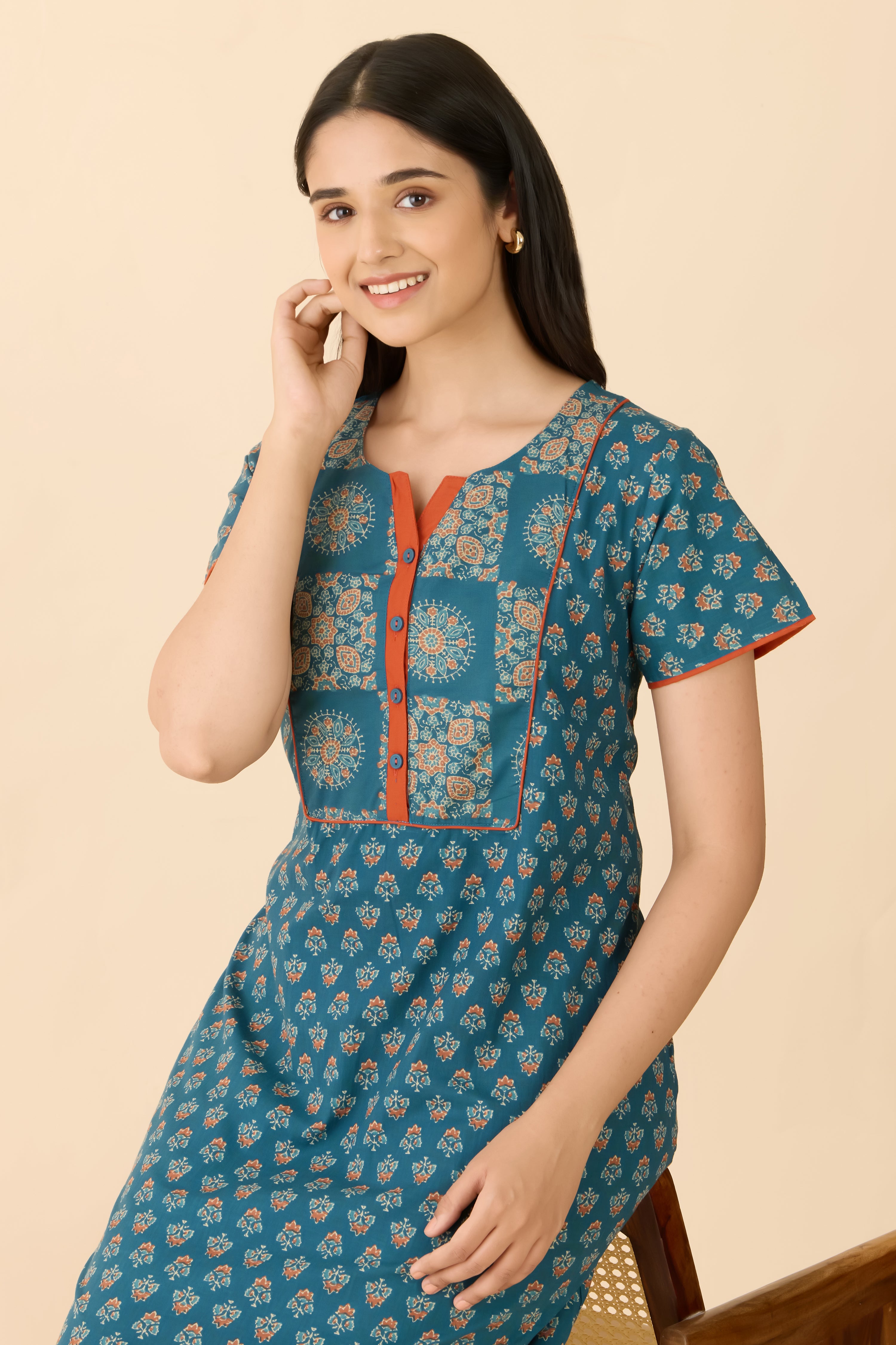 Mandala Printed Blue Cotton Nighty