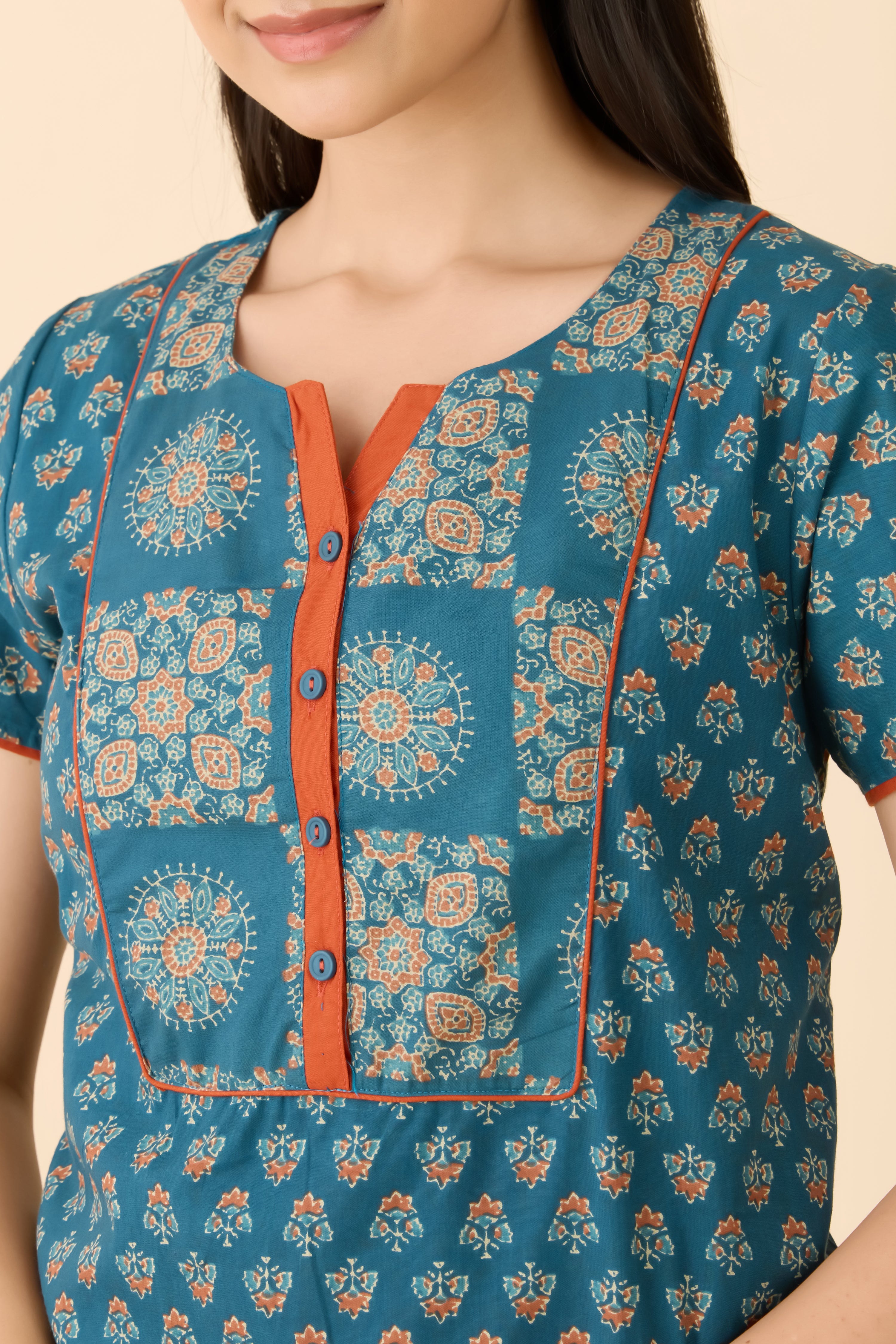 Mandala Printed Blue Cotton Nighty