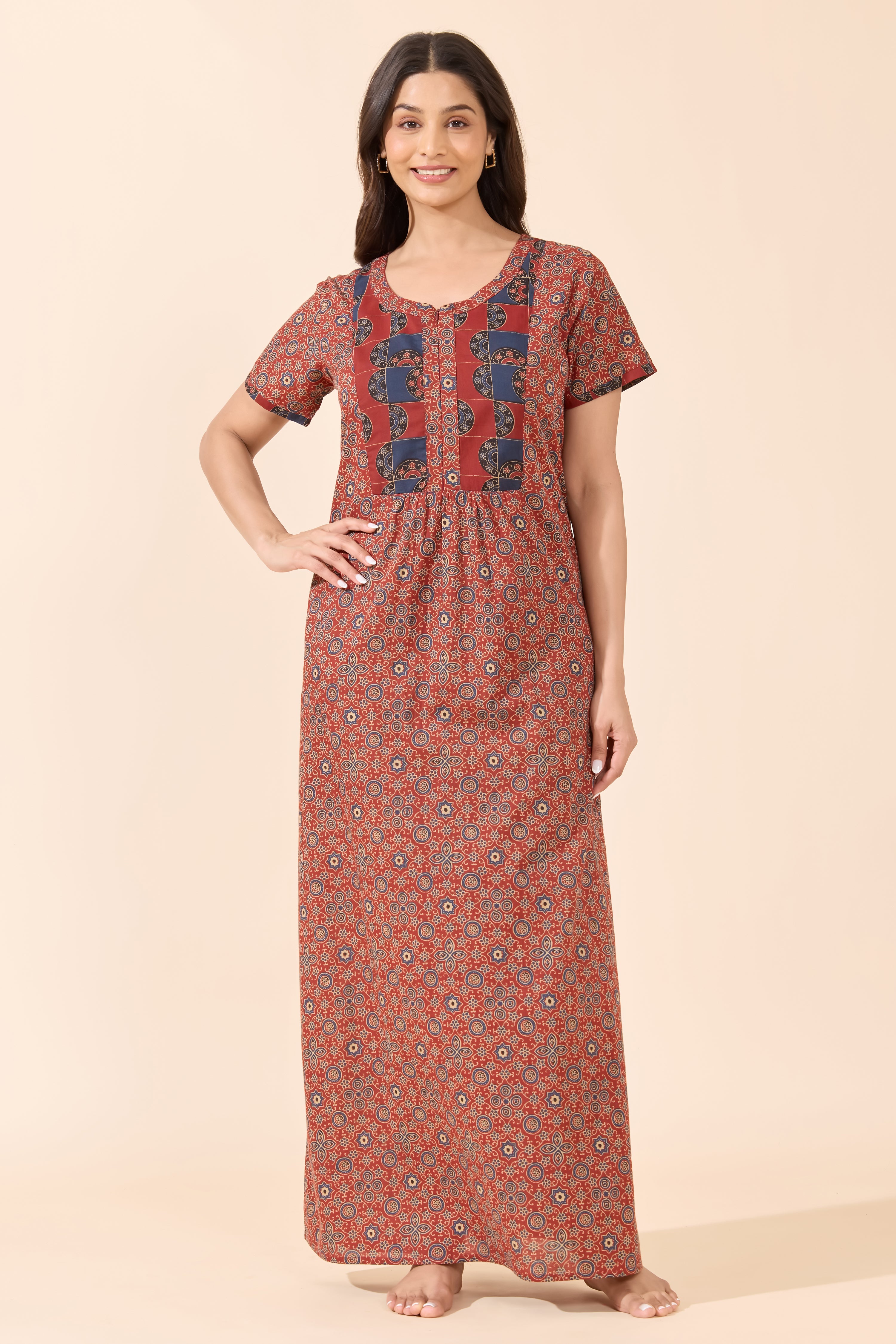 MAROON AJRAKH COTTON NIGHTWEAR