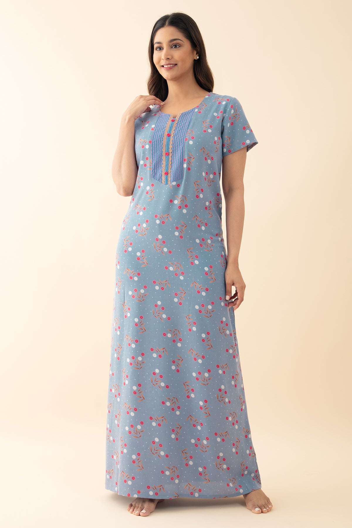 Pastel Floral Printed Nighty - Lavendar