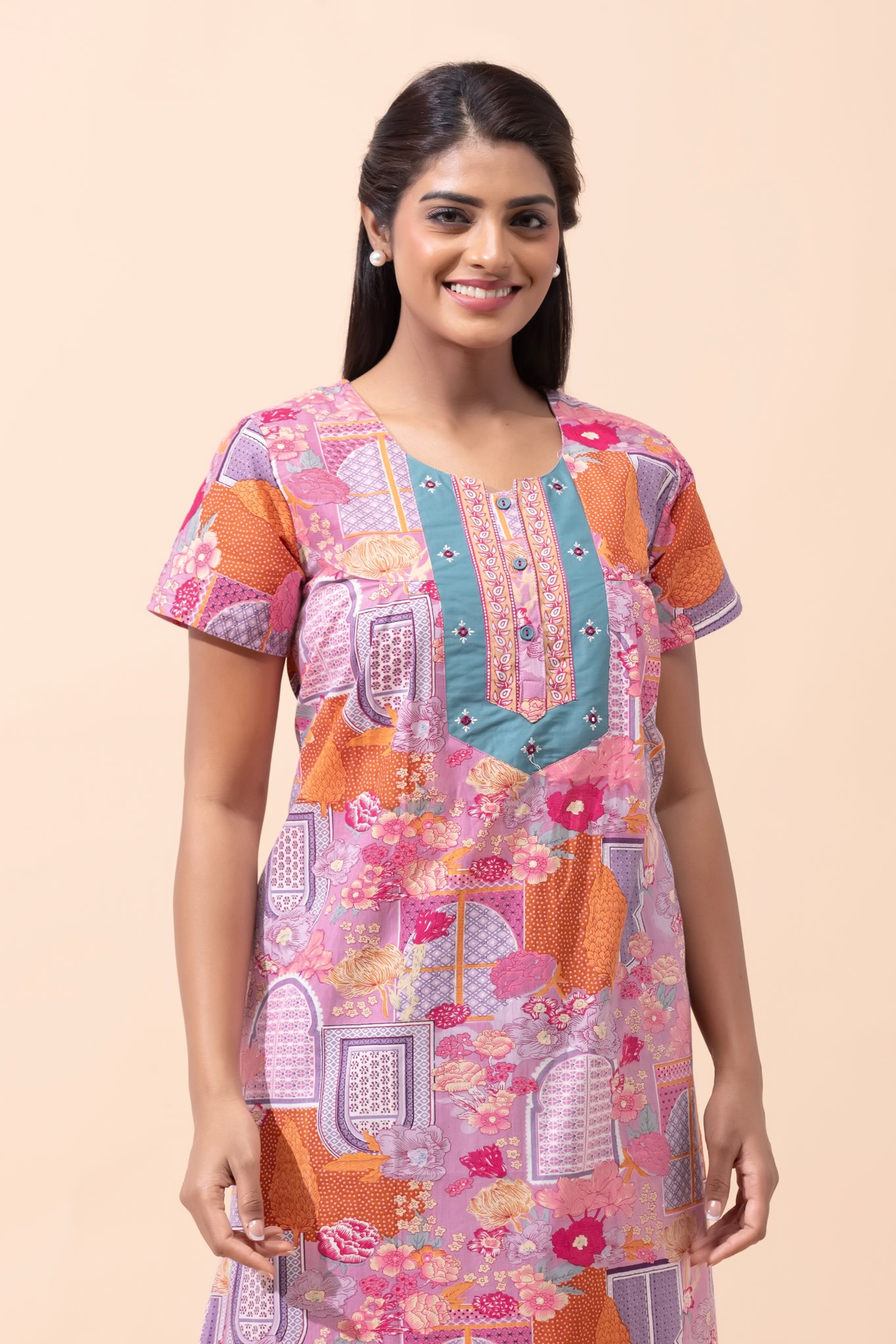 Pink Jharokha Floral Cotton Nightwear